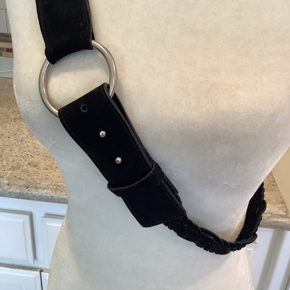 Black Woven Leather Belt Size XL - Picture 3 of 7